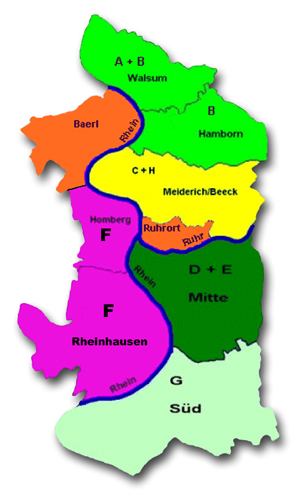 Karte der Bezirke in Duisburg